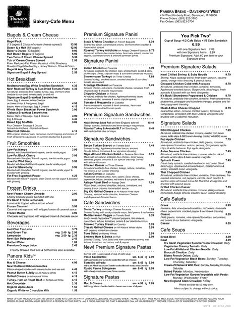 panera bread menu pdf 2024.